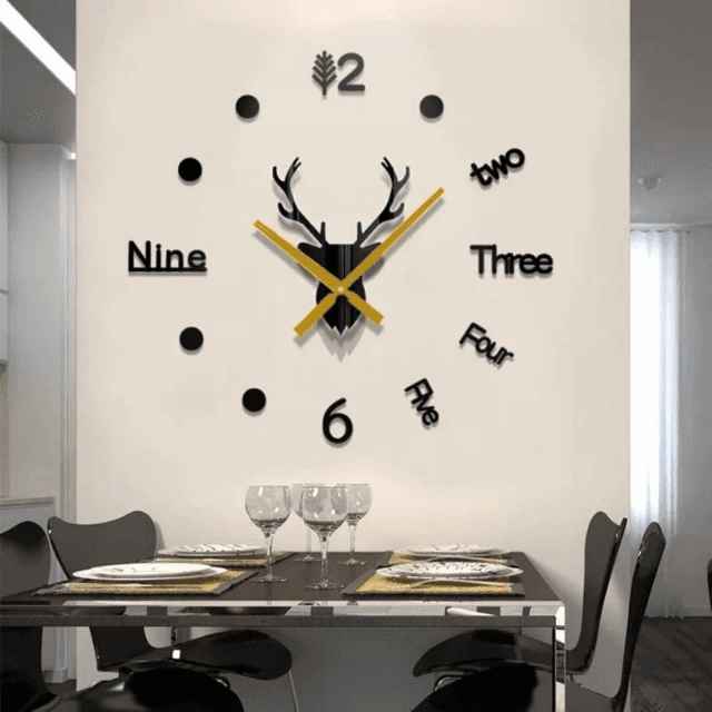 ( 3D ) Wall Clock Deer Head Stickers Art Decal Living Room